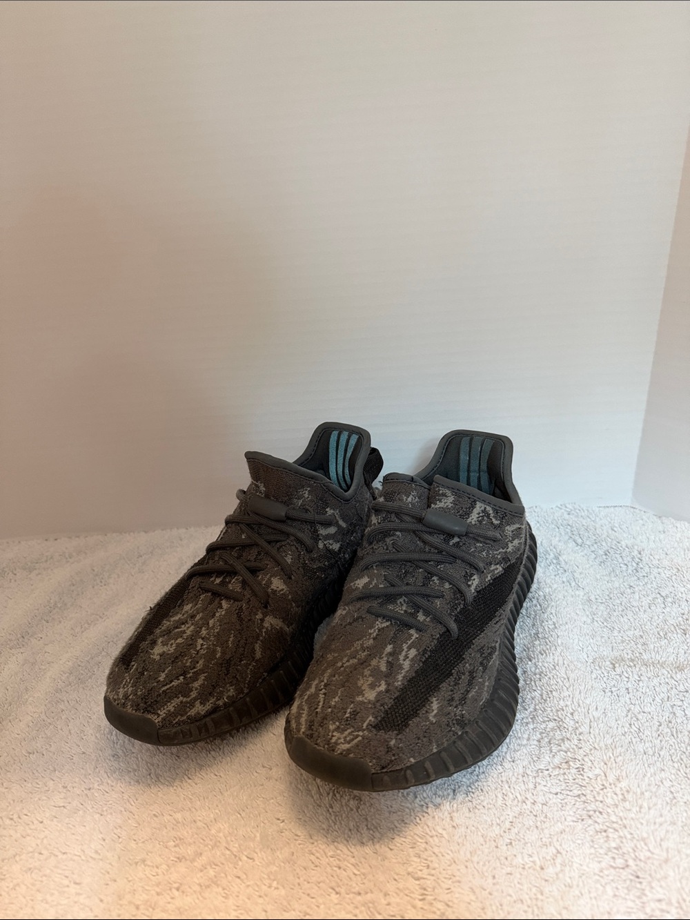 Yeezy Kids Sneakers in Dark Gray and Black with Teal Accent